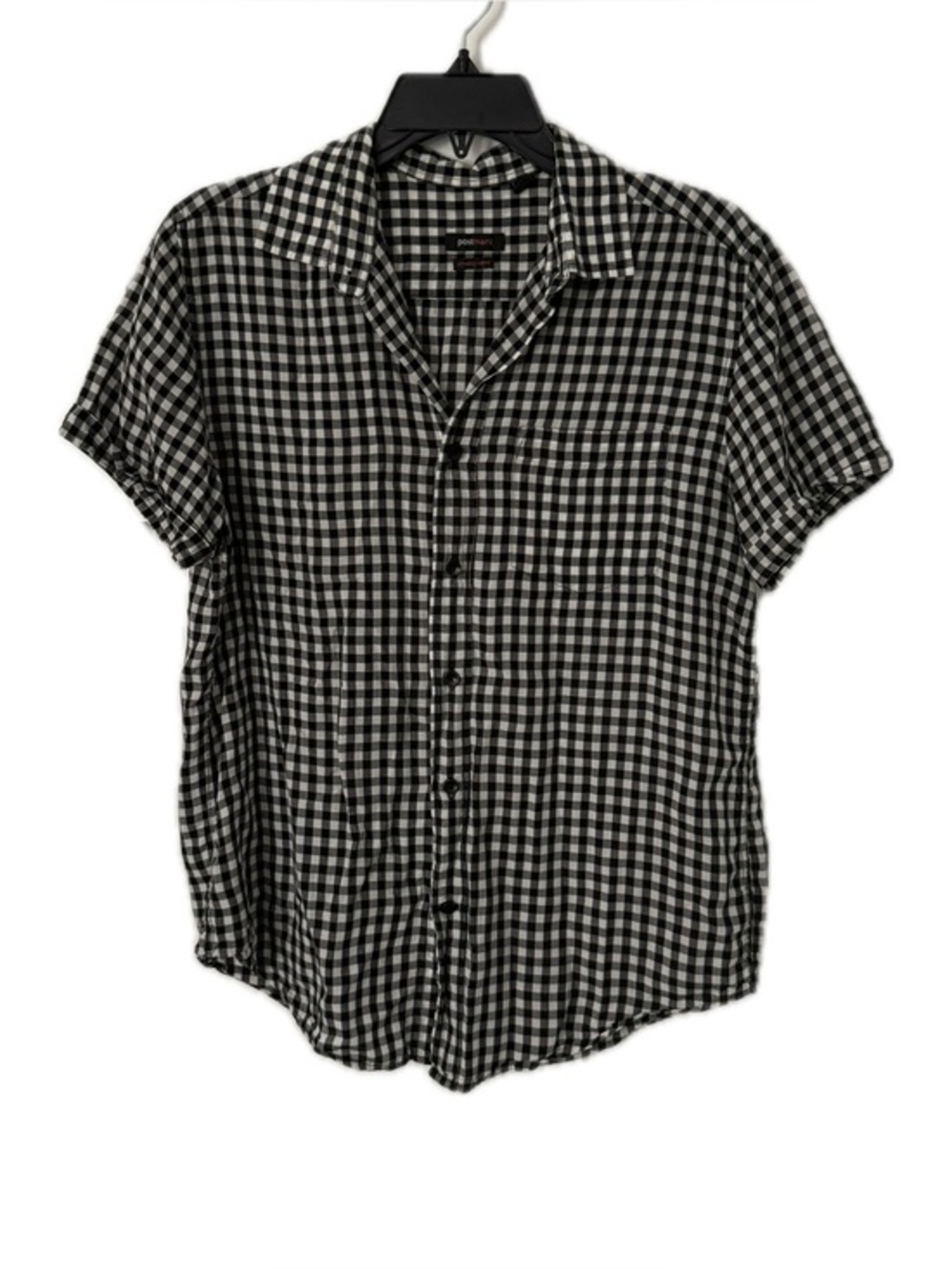 Post Marc Short Sleeve Button Up in Black Gingham